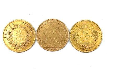 *Three 10-Franc gold coins, 1905, 1856, 1857.
Tota