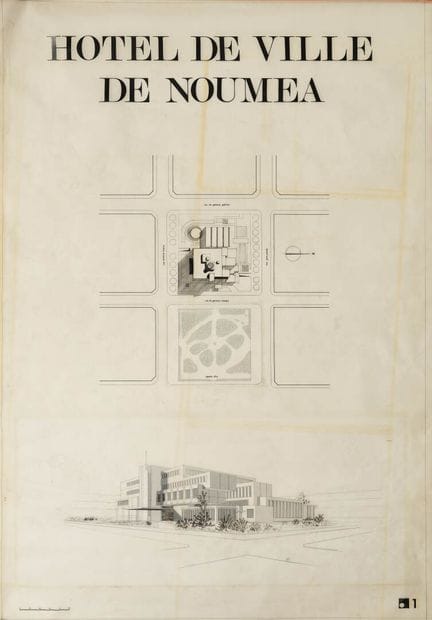 Vorentwurf für das Rathaus von Nouméa, um 1969. 
S