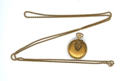 Gold (750‰) POCKET WATCH, round bezel, white ename