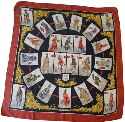 HERMES 
„Die Jagdkleidung“ 
Seidentwill-Tuch, bord