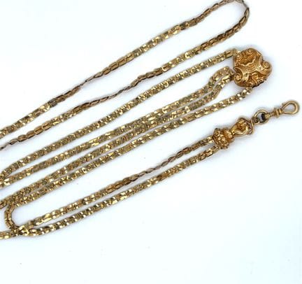 Gold (750‰) watch chain with flat links, ending in