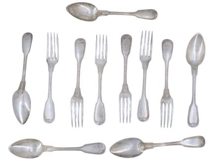 Set aus FÜNF BESTECKTÜSTEN und EINER GABEL aus Sil