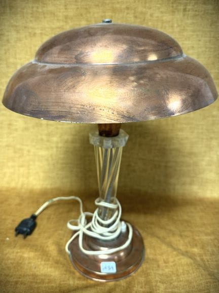 Lámpara de cobre y cristal, 40 cm de altura