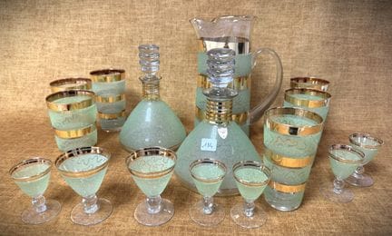 BAYEL service à orangeade en verre givré vers 1950