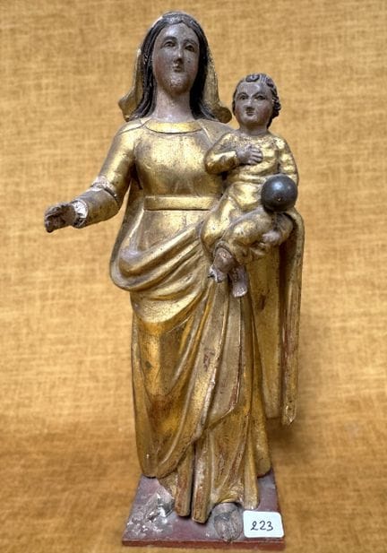 Virgin Mary with Child: a polychrome, carved, gild