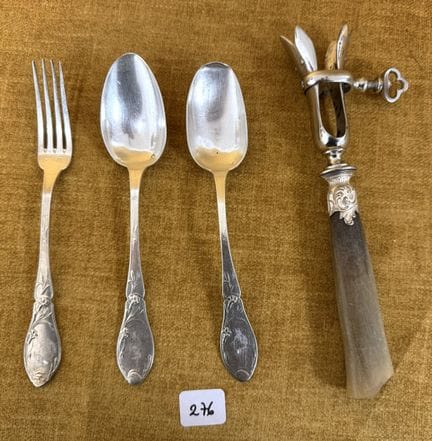 2 Cuillères + 1 fourchette Argent massif PB 147g o