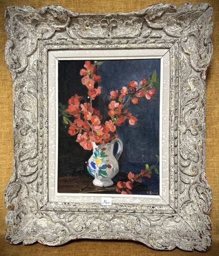 雷蒙·埃拉尔（1902-1982） 木板油画《日本榅桲花束》，蒙帕纳斯画框，55x47.5 厘米