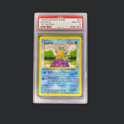 Pokémon: Squirtle Base Set 1st Edition PSA 10

Squ
