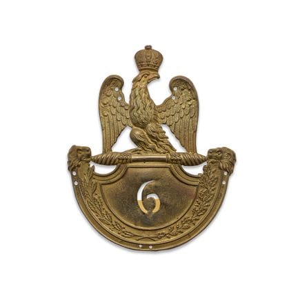 沙科帽徽

第6线列步兵团军官用，1812年规制。
压印黄铜，镀金。
14/11.2厘米。
（不提供
