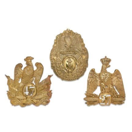 三块沙科帽徽套装

包含：

- 第27步兵团士兵徽章，1854年式。
- 第47步兵团士兵徽章，1