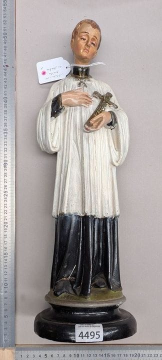 Plaster statue of a priest—see photos for dimensio