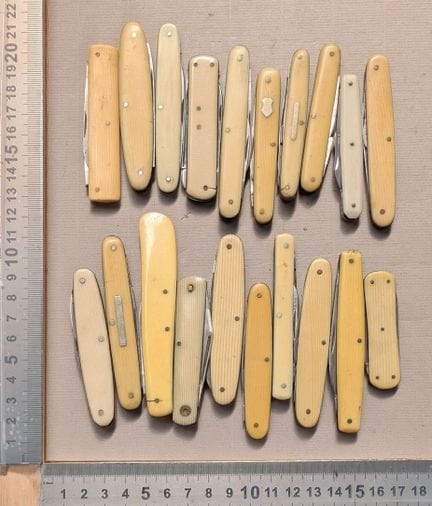 Lot de 20 canifs anciens, 1870-1930 - Dimensions e