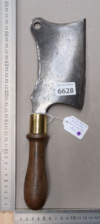 Ancien hachoir couperet acier laiton manche en boi
