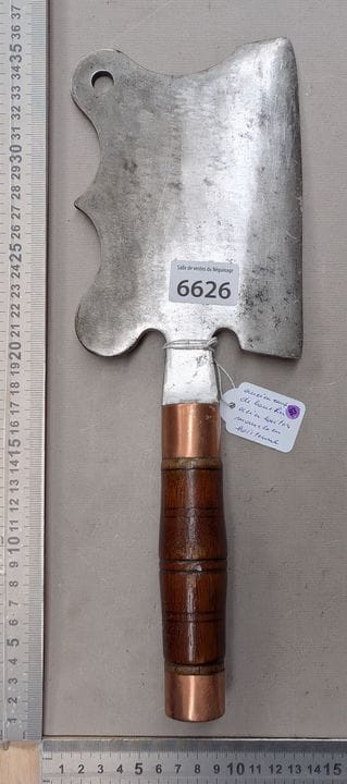 Ancien hachoir couperet acier laiton manche en boi