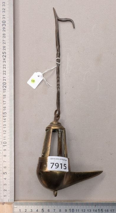 Ancienne petite lampe à huile en bronze - Dimensio