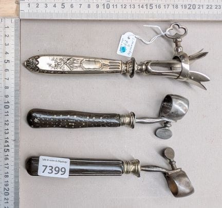 3 manches à gigot ancien 2 manche en ébène 1 en ar