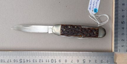 Ancien couteau manche en corne multifonction SOLIN