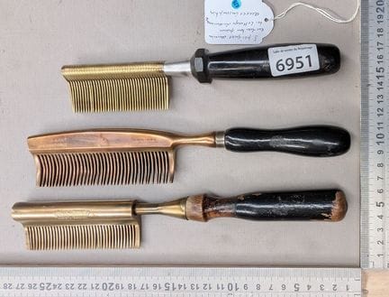 3 antique brass combs for grooming animals—see pho