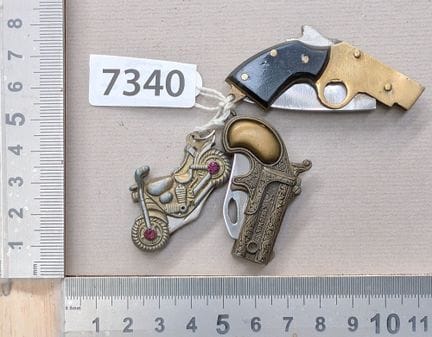 3 mini couteaux - moto et revolvers - Dimensions e