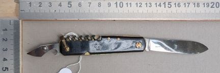 Canif ancien 2 lames + 1 tire-bouchon INOX - Dimen