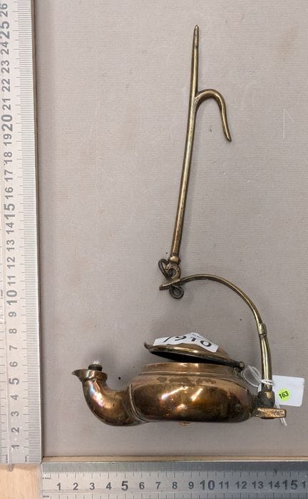 Ancienne petite lampe à huile en bronze - Dimensio