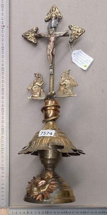 Ancienne croix crucifix en bronze - Dimensions et 