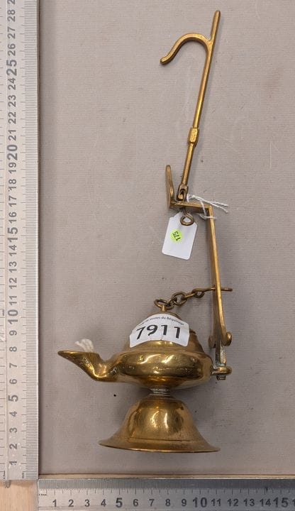 Ancienne petite lampe à huile en bronze - Dimensio