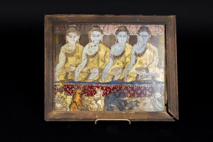 BIRMANIE, XXème siècle. Peinture sur verre représe