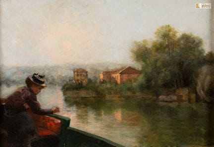 Schule, um 1900
Frau in einem Ruderboot 
Leinwand 