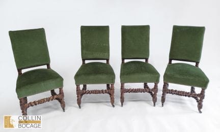 Four Louis XIII-style chairs with crossbars and mo