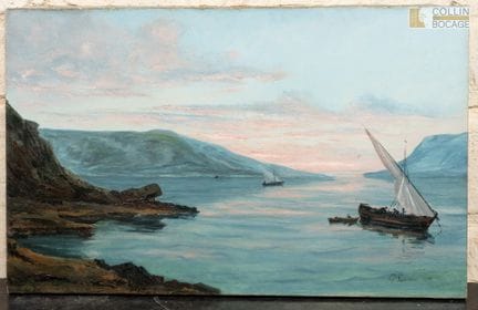 G. SAUNIER 
Sonnenuntergang über einer Bucht, 1900
