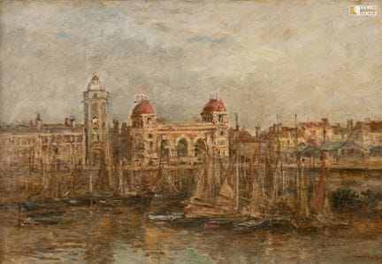 Hafenstadt, Venedig?
Leinwand, signiert unten rech