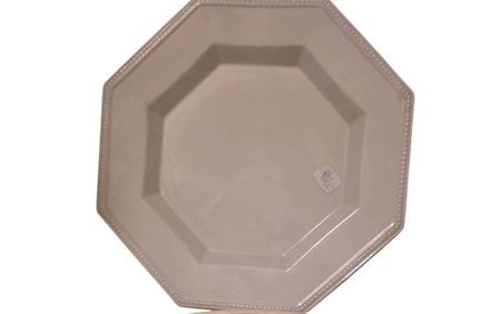 White earthenware tableware set. Hexagonal