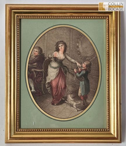 Ecole vers 1900
Femme à la lettre
Estampe en coule