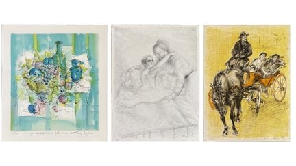 三幅石版画套装：
-托尼·阿戈斯蒂尼（1916-1990）
静物 
彩色石版画，纸本，右下角签名并题