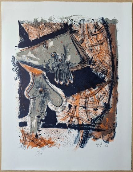 “*” 罗道夫·尼埃托（1936 – 1985）
《抽象构图》，1966年
纸本彩色石版画，右下角签