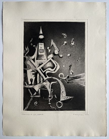 “*”库尔特·塞利格曼（1900-1962）
《加尔镇的男人》，1939年
纸上蚀刻版画，右下角签名