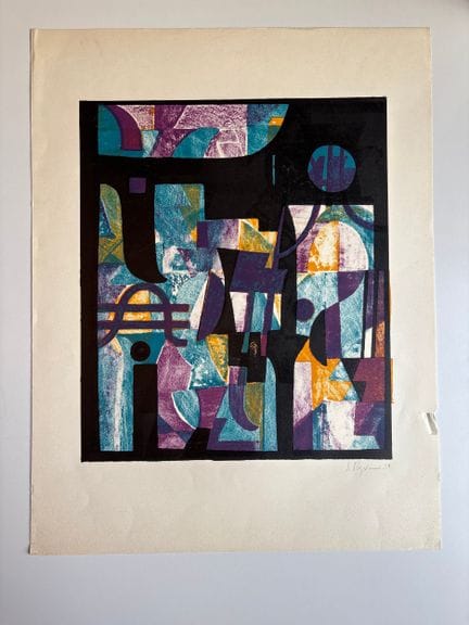 “*”塞尔日·雷兹瓦尼（生于1928年）
《抽象构图》，1951年
纸本彩色石版画，右下角签名并注明
