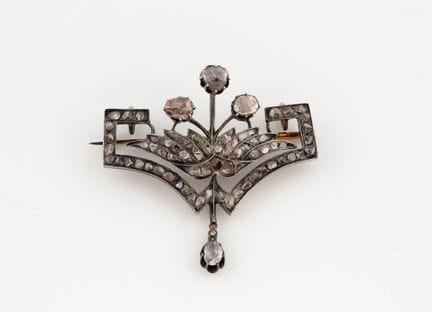 Anhänger-Brosche aus 750er Gold und Silber mit geo