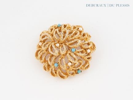 Blumenbrosche aus vergoldetem Metall und Modeschmu