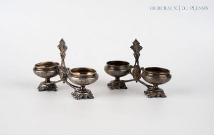 Coppia di saliere doppie in argento 950°/°° con im