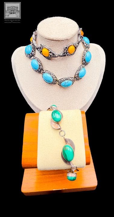 3er-Set Silberarmbänder mit Malachit, Türkis und B
