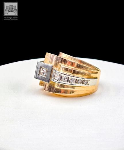 Bague Tank Art Déco  en or jaune et gris 750/°°° p