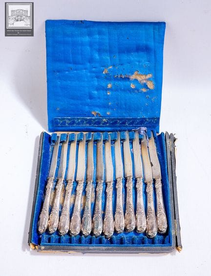 12 couteaux en argent 
Poinçon Minerve 1er Titre 9