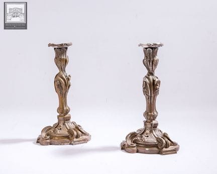 Paire de flambeau 
De style Louis XV 
Bronze argen