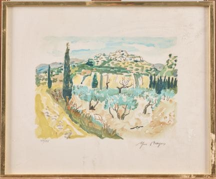 伊夫-布莱耶（1907-1990） 
普罗旺斯的栖息村庄 
彩色石版画，左下方标有 3/175，右下