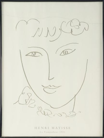 据亨利·马蒂斯原作
《蓬帕杜夫人》 1951年
石版画海报
80x60 厘米
（有划痕，玻璃破损）