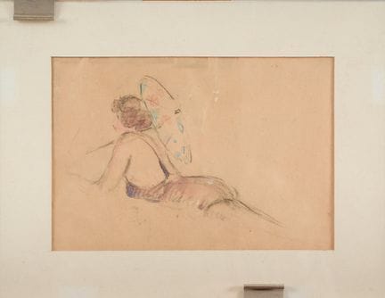 爱德华·费尔（1887-1959）
《撑伞的女子》
纸本铅笔与水彩
（有笔触、色斑）
未署名
画芯尺