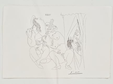 巴勃罗·毕加索（1881-1973）
《隐秘的画家》
黑色石版画，版面上签名
33.5×50 厘米

