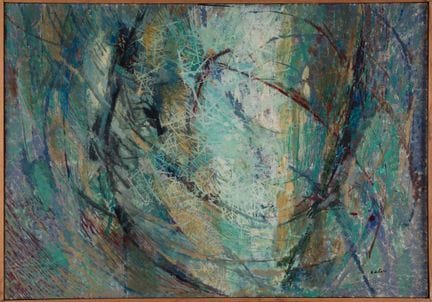 安妮塔·德·卡罗（1909-1998）
《绿色构图》
布面油画
右下角签名
背面有副署并标注1957